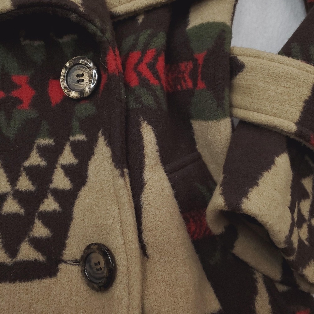 Montanaco Aztec Coat Womens Small Beige Southwestern Fleece Trench Geometric - Picture 3 of 10